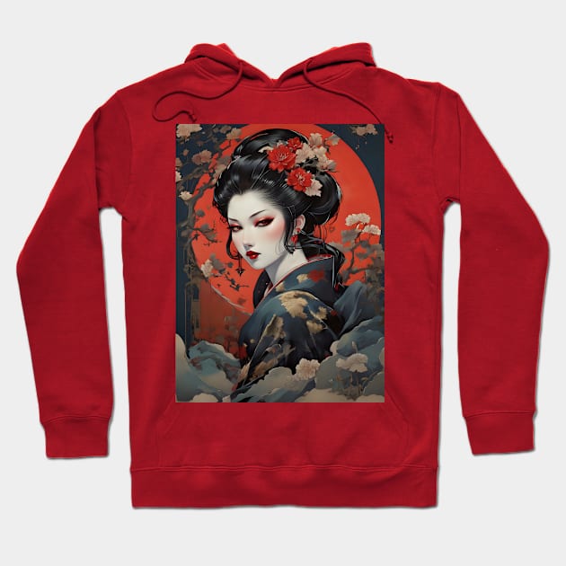 Japanese vampire girl in ukiyo e style Hoodie by Spaceboyishere